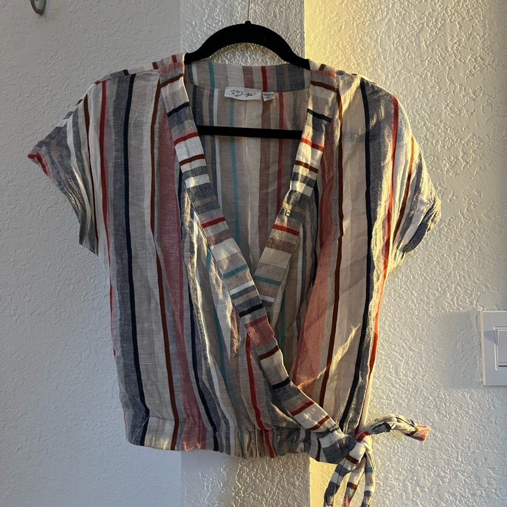 RD Style Multicolor Striped Wrap Blouse